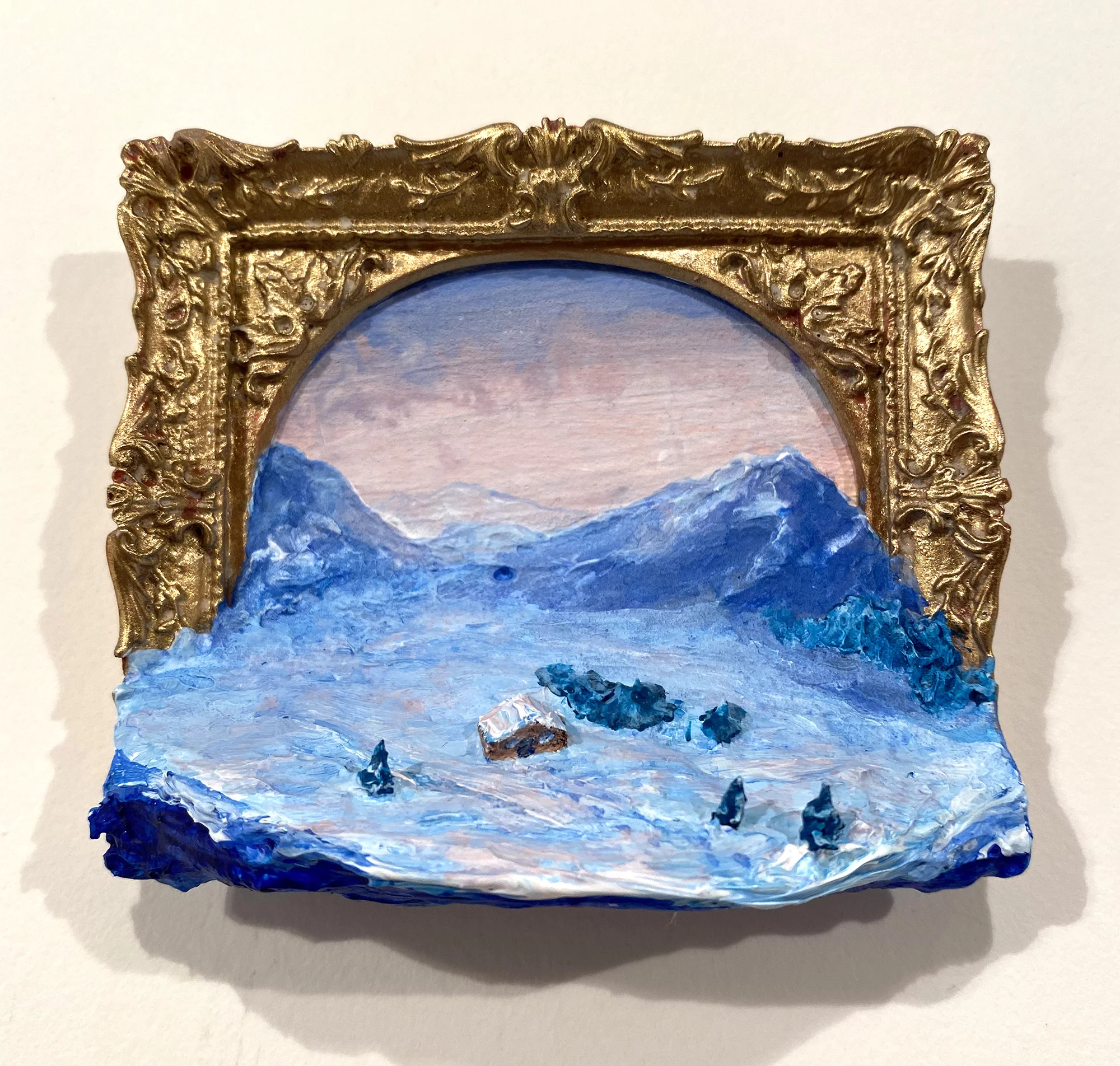Hazard Barry Winter Cabin 2021 acrylic and wood on panel with frame 3x3.5x1 inch e4g9Wn